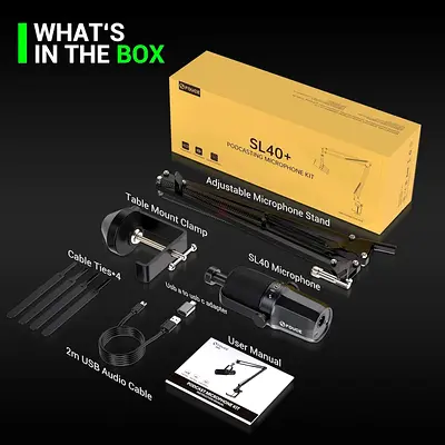 USB-C Podcast/Broadcast Microphone with Adjustable Boom Arm and Desk Clamp