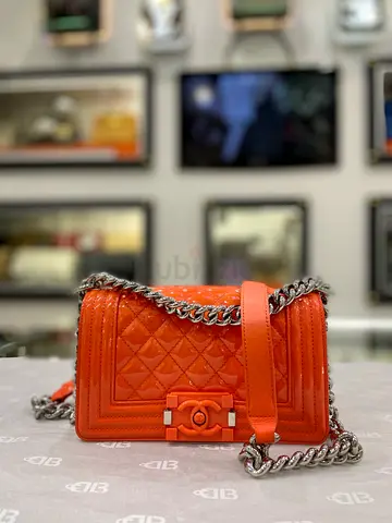 Chanel Orange Quilted Patent Leather Small Boy Bag (Authentic/PreOwned)
