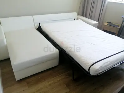 White Sofa Bed with Chaise Lounge