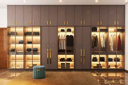 Custom Full Wall Wardrobe - Luxury Closet with Glass Doors  LED Lights