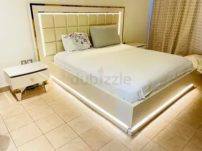 Luxury 6pcs LED Bedroom Set – Bed + Mattress + Dresser + Chest drawers + 2 Nightstands (Pan Home)