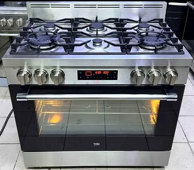 Beko 6 burner top gas oven electric cooker with dual fan 90x60 cm