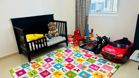 Selling my black baby crib with mattress which is 2 in 1 convertible to bed in good condition