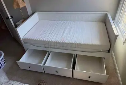IKEA Hamnes Day bed with 3 storage drawers underneath and with 2 IKEA mattresses