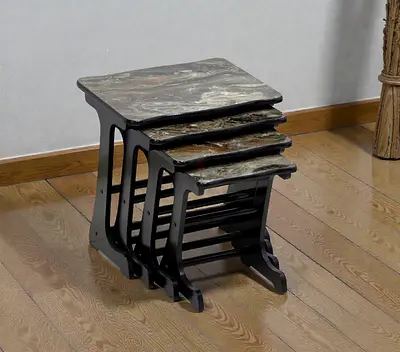 Modern Grey Marble 4 Piece Nesting Table - Coffee Table Set For Living Rooms