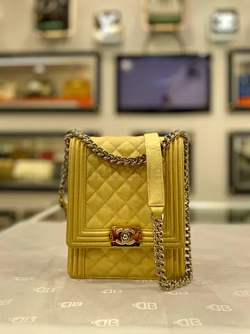 Chanel Yellow Gold Quilted Caviar North South Boy Bag (Authentic/PreOwned)