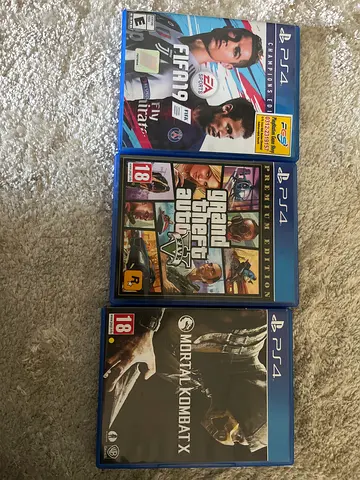 Collection of PS4 Games: FIFA 19, GTA V, Mortal Kombat X