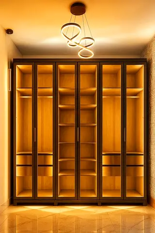 wooden wardrobe with integrated LED lighting