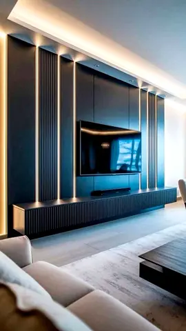 Custom Full Wall TV Unit - Modern LED Panel with Luxury Finish  Fluted Design