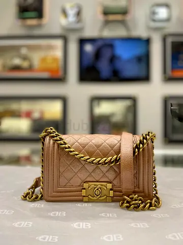 Chanel Metallic Rose Gold Calfskin Quilted Small Boy Flap (Authentic/PreOwned)
