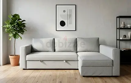 IKEA L shape sofa bed with storage light grey