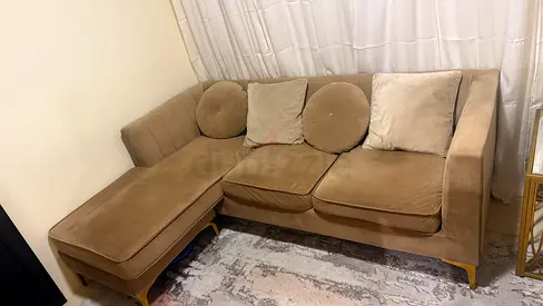 Homes r Us Beige Fabric Sectional corner Sofa