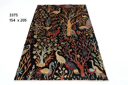 Afghan handwoven peacock  tree rug — 154 x 205 cm