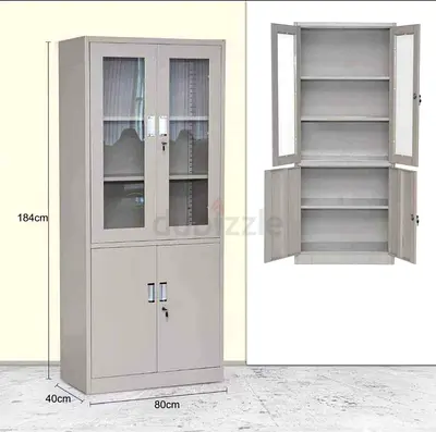 My Lockable Metal Office Cabinet with Glass Doors - 184x80x40cm