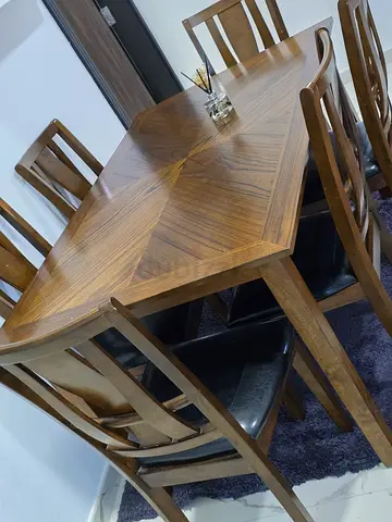 6 Seater solid Wooden Dining Table, Comfortable chairs and solid wood heavy table.