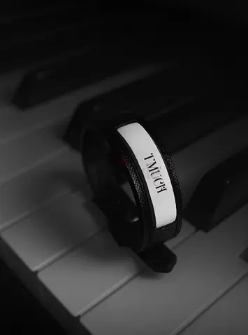 Stylish Black Leather Bracelet Piano Key