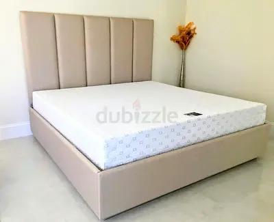 New My beige upholstered bed frame with mattress
