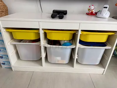 Stylish Storage Cabinet with Bins and kids storage