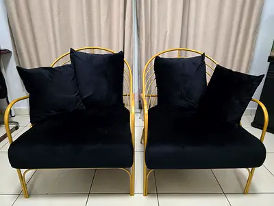 Stylish Iron Rod Armchairs + Coffee Table Set