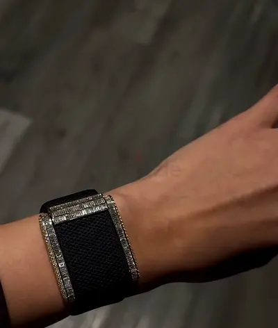 Elegant Black Strap Watch with Diamond  custom made