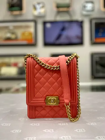 Chanel Coral Quilted Lambskin North South Boy Bag (Authentic/PreOwned)