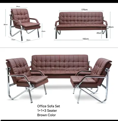 Stylish 3-Seater Office Sofa Set in Brown