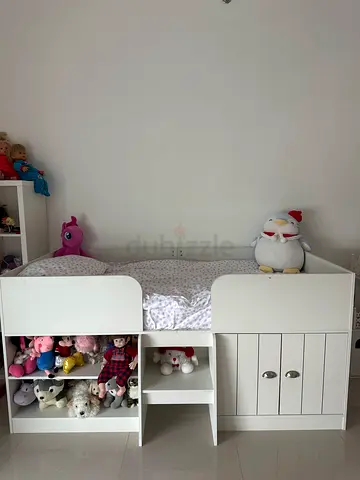 URGENT‼️ From home center 90*190 White bed with built-in drawers and shelves with mattress