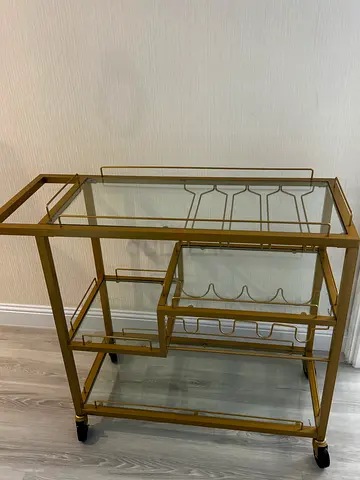 Elegant Gold Bar Cart / Serving Trolley with Glass Shelves