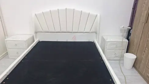 Modern Bed with Nightstands leather fabric