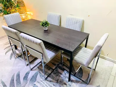 Modern Dining Set with Six Chairs