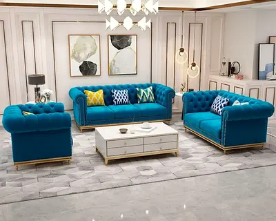 Stylish Blue Velvet Sofa Set 5 seaters!