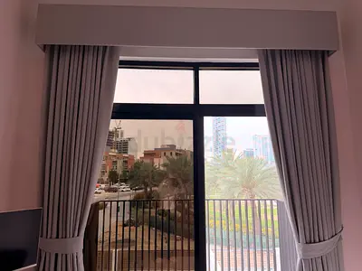 Light grey floor-length curtains with pelmet — set of 2 panels. 290 x 320