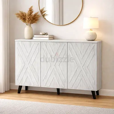 3 Door Shoe Cabinet – White Wash Wooden Shoe Organizer for Home