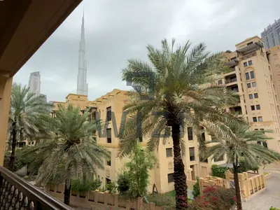 شقة بغرفة نوم واحدة | مدينة ريحان 5 القديمة | شرفة | برج خليفة وإطلالة على الحديقة