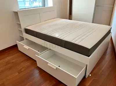 IKEA brimness queen size bed with 4 storage drawers underneath and with IKEA mattress