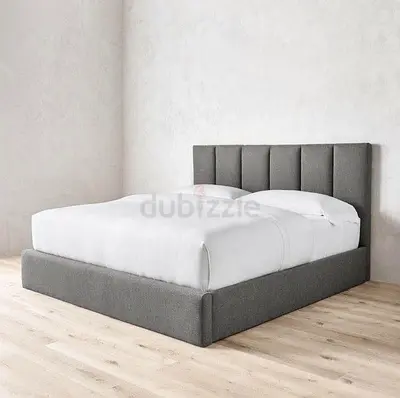 Stylish Gray Bed Frame with Upholstered Headboard