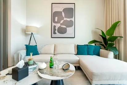 offer for the next 3 months 6000 AED plus fees Calming 1BR with study , Sobha Hartland | 10 mins to Dubai Mall