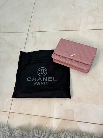 My Chanel pink quilted wallet with dust bag
