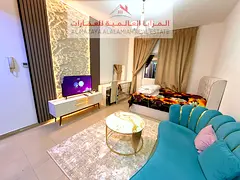 Furnished studio apartment for monthly rent in Al Majaz 3, opposite Al Safiya Park, including intern