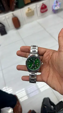 Mens Stainless Steel Watch with Green Dial - Good Condition