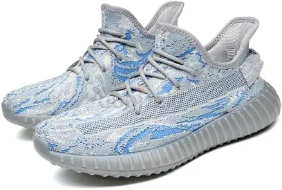 Light blue marbled knit sneakers — unisex, lightly used