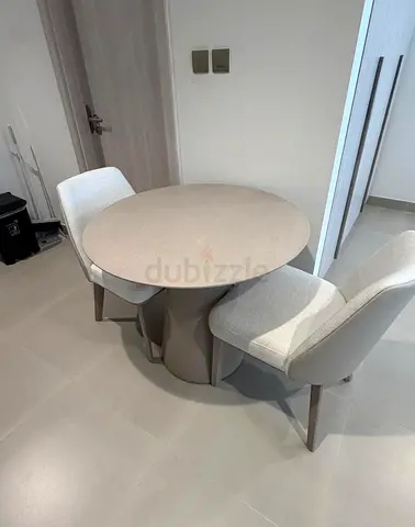 My round 2-seater dining set — light beige finish