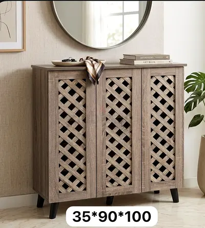 Stylish Wooden Cabinet with Lattice Design for Shoes