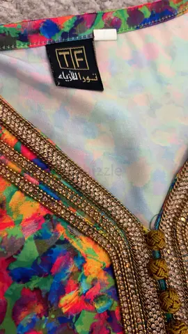 Bright multicolor womens kaftan with embellished neckline - gently used