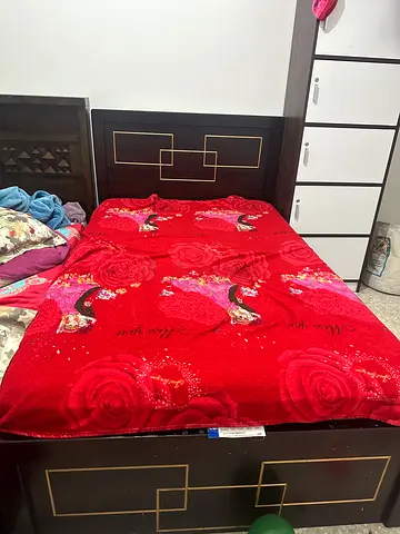 My dark wood bed frame with mattress