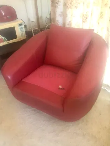 Comfortable Red Leather Revolving Sofa