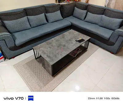 Comfortable Grey Sectional Sofa with Coffee Table