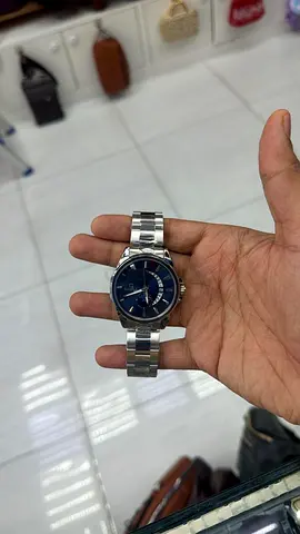 Mens Stainless Steel Watch with Blue Dial - Good Condition
