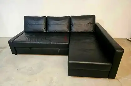 Black Leather Sectional Sofa-bed with storage