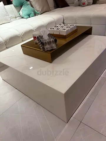 Elegant Marble White Coffee Table with Gold Accents